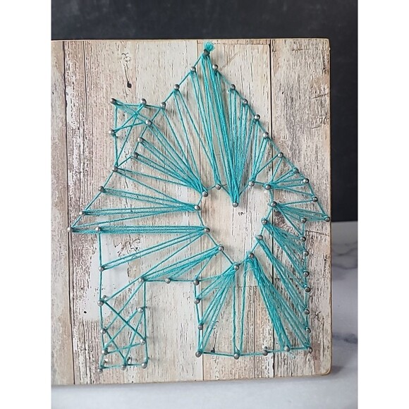 String Art Clipboard Aqua String House Heart Wood Frame Spring Note Clip Easel - Picture 3 of 10